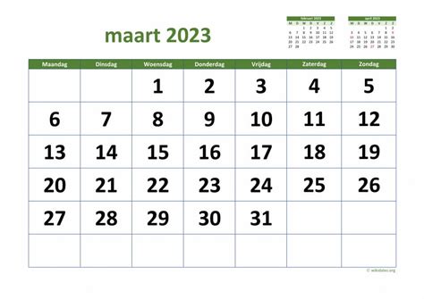 Kalender Maart 2023 Niederlande