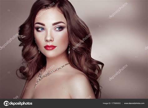 Brunette Woman With Long Shiny Wavy Hair Stock Photo By Heckmannoleg