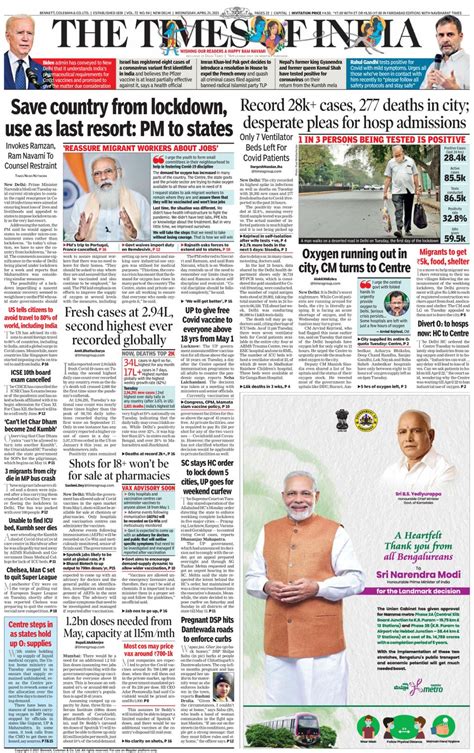 The Times Of India Delhi April 21 2021 Newspaper