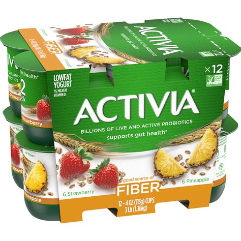 Activia Lowfat Fiber Probiotic Strawberry And Pineapple Variety Pack