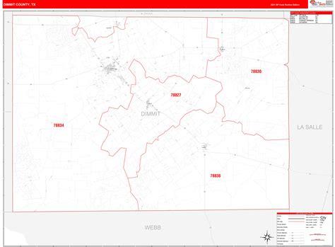 Dimmit County Tx Zip Code Wall Map Red Line Style By Marketmaps