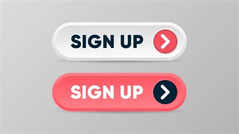 Sign Up Buttons In 3d Style With Arrow Sign Red And White Buttons To