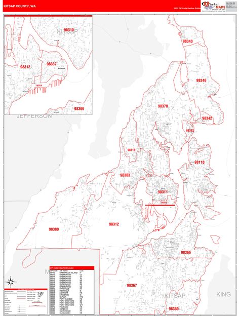 Kitsap County Wa Zip Code Wall Map Red Line Style By Marketmaps Mapsales