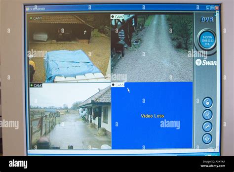 Cctv Security Camera Screen Showing Three Active Cameras Stock Photo