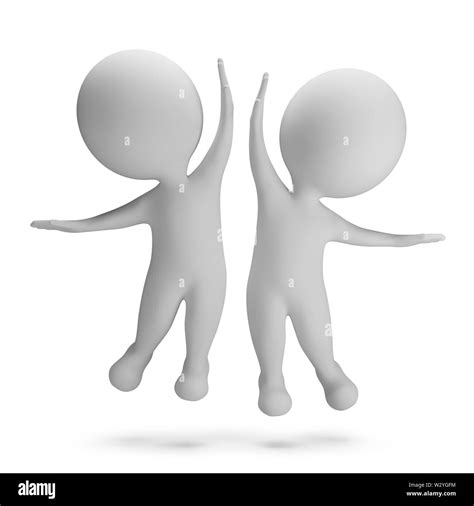 3d Small People Jumping For Joy High Five 3d Image White Background