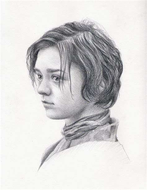 Original Pencil Drawing Portrait Of Arya Stark Actress Maisie Williams