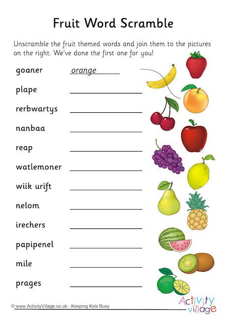 Their task is to match the word with the picture. Fruit Word Scramble