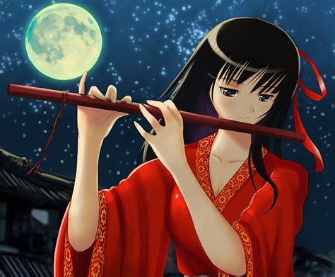 Plays The Flute Flute Bonito Moon Girl Hd Wallpaper Peakpx