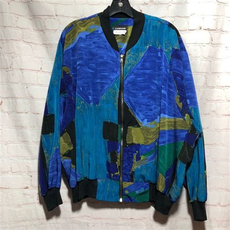 1990s Lightweight Bomber Jacket W Painterly Design And Ribbed Cuffs