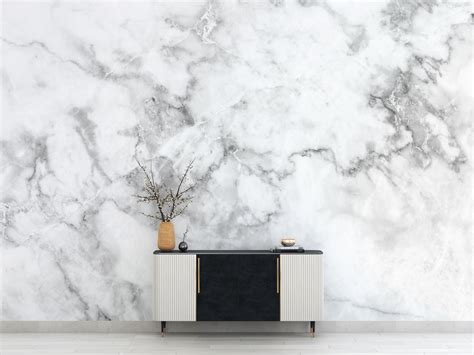 White Marble Wallpaper Marble Wall Mural Removable Peel And Etsy
