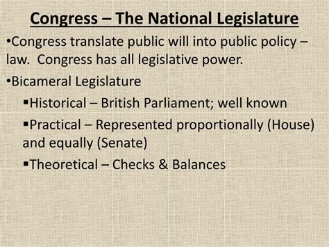 PPT Congress The National Legislature PowerPoint Presentation Free