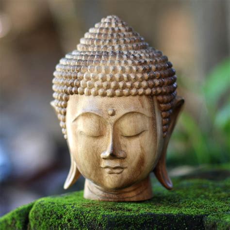 Hand Carved Suar Wood Buddha Head Sculpture From Bali Buddha Nature