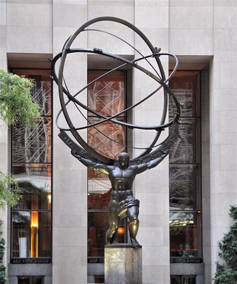 Photo about the atlas iron statue in front of the rockefeller center skyscrapper, manhattan island, new york city, united states. Atlas Bronze Statue At Rockefeller Center Photograph by ...