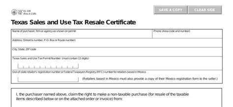 Texas Resale Certificate 01 339 Pdf Form Formspal