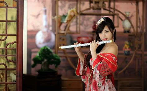 Download Girl Beauty Flute Hd Wallpapers Beautiful Chinese Girl Flute
