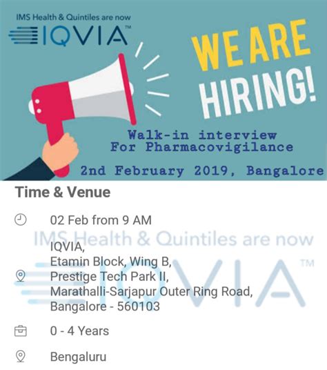 Iqvia Walk In Interview For Pharmacovigilance 2nd February 2019