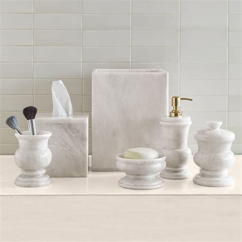 Find out your desired marble bathroom accessories with high stone bath accessories stone paper holder,stone soap dish,massage stones,stone dispenser. White Marble Bath Accessories | Gump's