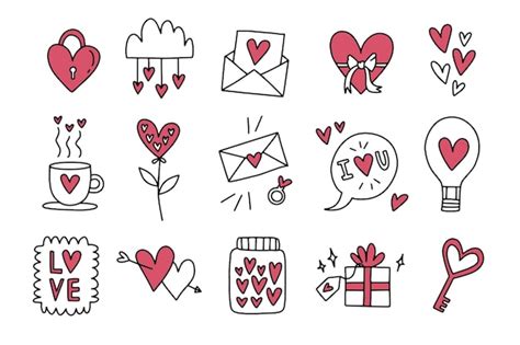 Premium Vector Outline Doodle Love Theme Set Romance February 14