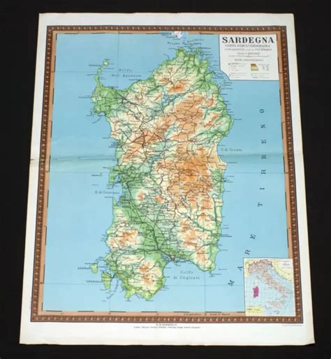Sardegna G B Paravia C Manifesto Poster Mappa Cartina Geografica