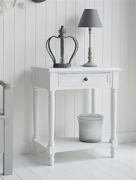 Cove Bay Small White Console Table With Drawer And Shelf For Hallway Or