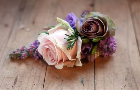 Wrist Corsage With Sweet Avalanche And Amnesia Roses Lilacs Astrantia