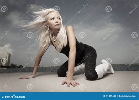 Woman Posing With Wind Blowing Through Her Hair Stock Photo Image Of