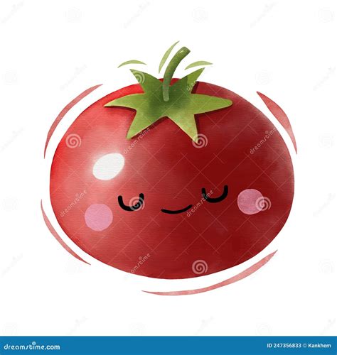 Watercolor Cute Tomato Cartoon Character Vector Illustration Stock