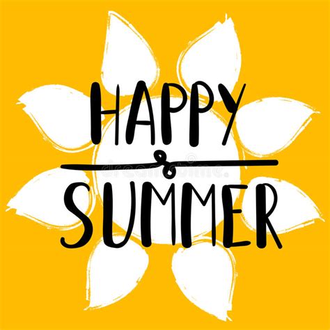 Hand Lettering Art Piece Happy Summer On The Background Of Yellow Sun