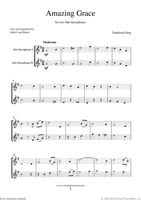 Want an easy way to write music on the go? Amazing Grace (easy) sheet music for two alto saxophones PDF