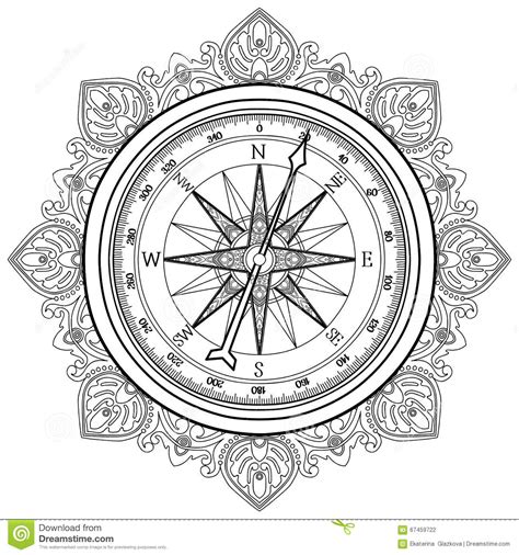 Compass coloring picture for free | rose coloring pages. Graphic wind rose compass stock vector. Illustration of north - 67459722