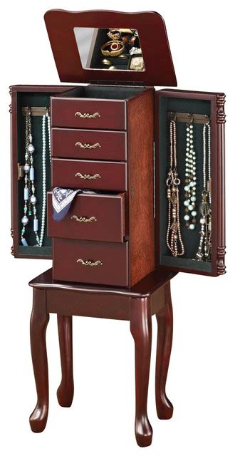 Cherry Traditional Queen Anne Style Jewelry Armoire Chest Drawers Side