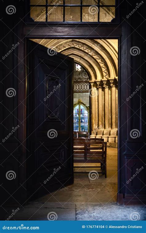 Entrance Open Door To A Gothic Church Stock Photo Image Of Ancient