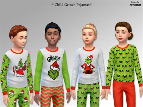 The Sims Resource Child Holiday Pajama Top And Pant Set 2 Grinch