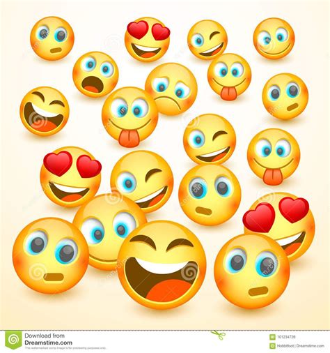 Modern Yellow Laughing Three Emoji Emotions Stock Vector