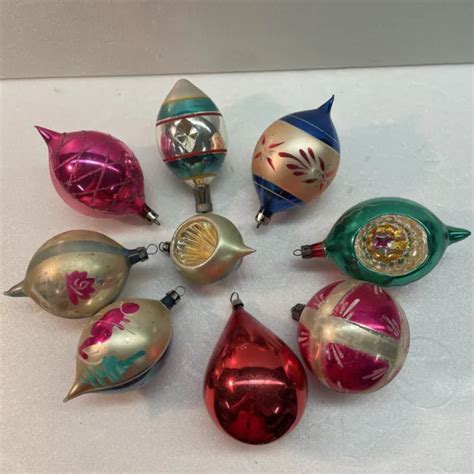 Vintage Mercury Glass Poland West Germany Christmas Ornaments Tear Drop Indent Picclick