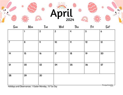Free Printable Editable And Fillable April Calendars 2024 With Holidays