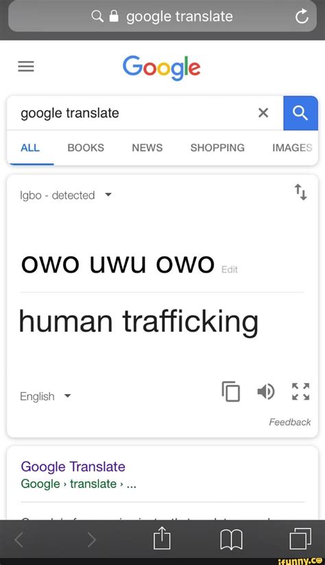 Google translate edits are photoshopped screenshots of google translate results featuring mock translations of various languages, many of which contain jokes referencing stereotypes related to a particular region. Google Translate Google > translate > OWO UWU OWO human ...