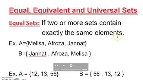 Equal Equivalent And Universal Sets Youtube