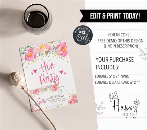 Floral Hen Party Editable Invite Template Shop Hen Party Printables