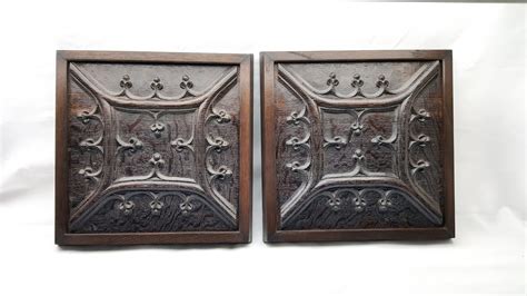 17th Century Pair Of Carved Oak Panels Showpiece Antiques
