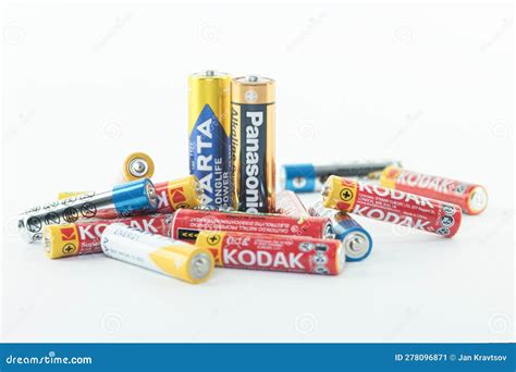 Pile Of Used Batteries Different Sizes And Brands Of Batteries