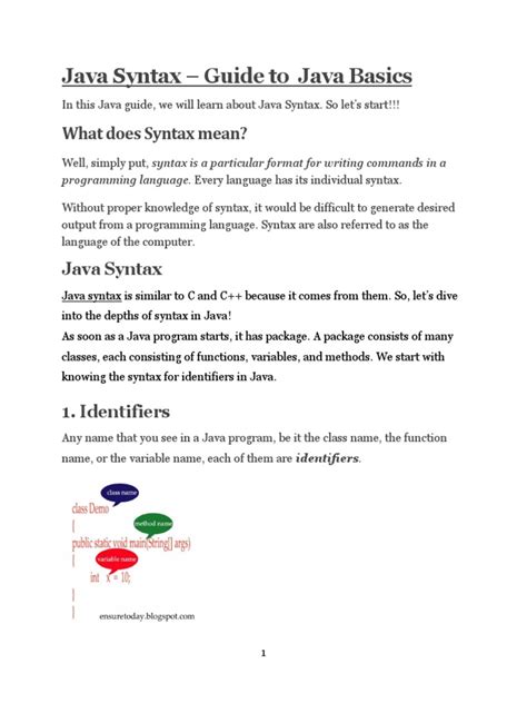 Java Syntax Guide To Java Basics What Does Syntax Mean Pdf