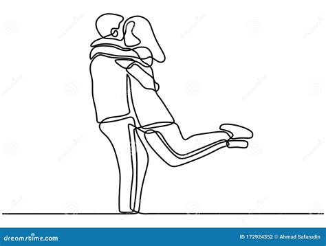 continuous one drawn single line of romantic kiss of two lovers minimalism vector illustration