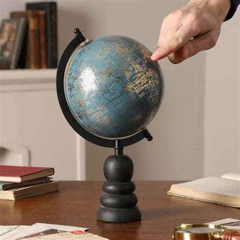 Contemporary Decorative Blue And Gold Globe By Dibor