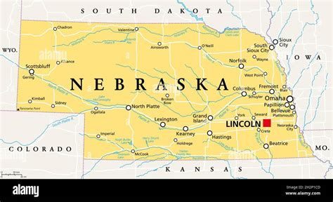 Nebraska Ne Politische Karte Mit Der Hauptstadt Lincoln Und Der