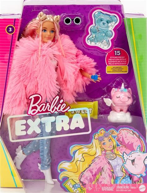 20192020 Barbie Extra 3 Pink Fluffy Coat Doll Grn28 Toy Sisters