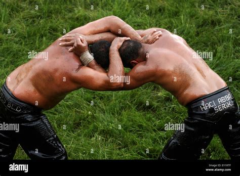 Oil Wrestlers In Traditional Kirkpinar Wrestling Festival Which Was Taken Into UNESCO Cultural