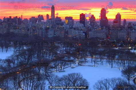 Central Park Sunrise In Snow Photo Canvas