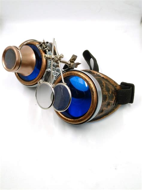 bronze steampunk goggles double loupe blue lens cyber etsy