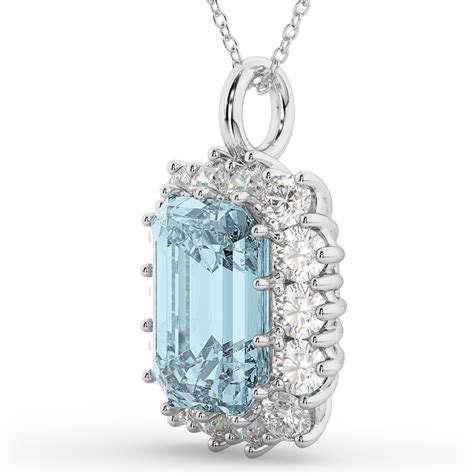 Emerald Cut Aquamarine Diamond Pendant K White Gold Ct Ad